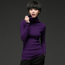 秋冬季韩版打底毛衣女士短款高领长袖条纹修身显瘦针织衫内搭上衣
