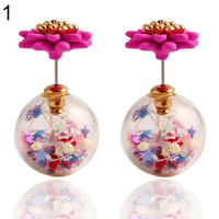 Arrival Candy Color Flower Ball Star Double Sides Ear Studs