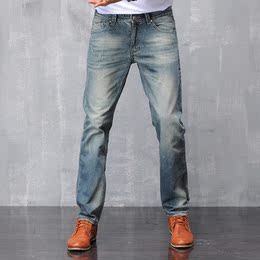 欧普奇2015新款男士修身牛仔裤 男装直筒复古做旧时尚牛仔长裤子