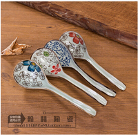 特价 日式和风 中号汤勺 陶瓷勺子复古汤匙调羹青花釉下彩小汤勺