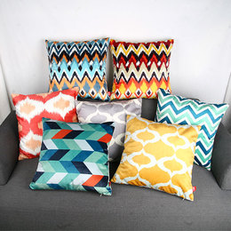北欧现代几何抽象彩色棉麻抱枕办公沙发靠垫汽车靠枕个性