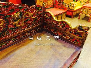 藏式纯手工彩绘贴金箔上师法座 法床 雕刻床 罗汉床1040西藏家具