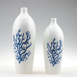 现代中式陶瓷珊瑚花瓶摆件 简约家居家具样板房花插花器装饰摆设