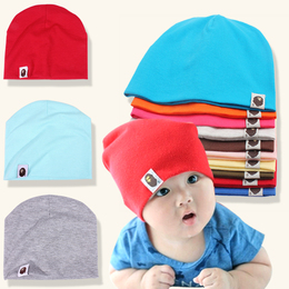 韩版秋冬款婴儿套头帽 纯色新款潮帽宝宝帽子儿童帽子0-2岁水果色