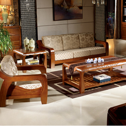 实木沙发组合 现代中式家具 纯实木橡木沙发 布艺转角沙发 特价