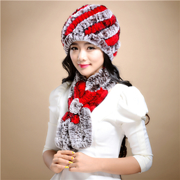 新款皮草帽子围巾韩版獭兔毛线护耳帽围脖两件套装女冬天保暖包邮