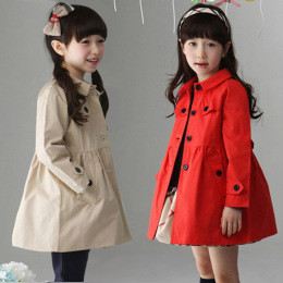 2015新款童装秋冬装女童风衣儿童长款外套韩版夹棉加厚连帽