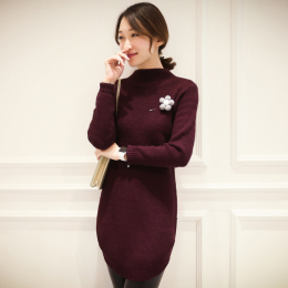2016春装新款韩版修身加厚中长款毛衣女装圆领包臀上衣针织打底衫