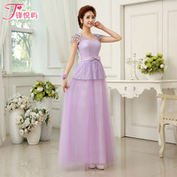 新款绑带紫色伴娘服韩版蕾丝甜美长款姐妹长裙大码显瘦伴娘团礼服