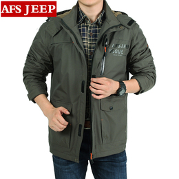 Afs Jeep/战地吉普新款冬装冲锋夹克棉衣 男加绒加厚户外棉服外套