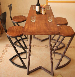 美式乡村铁艺复古咖啡桌餐桌实木高脚凳桌茶几吧台桌餐桌椅组合