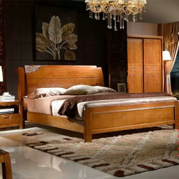 实木床 全实木家具双人床 1.8米高档橡木床 现代新中式高箱储物床