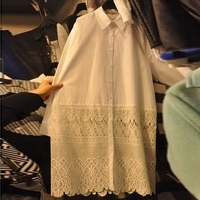 2016韩国春秋新款蕾丝打底衫中长款立领衬衫女长袖连衣裙大码女装