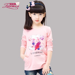 2015秋季新款韩版女童圆领卡通长袖T恤女孩中大童潮童秋装打底衫