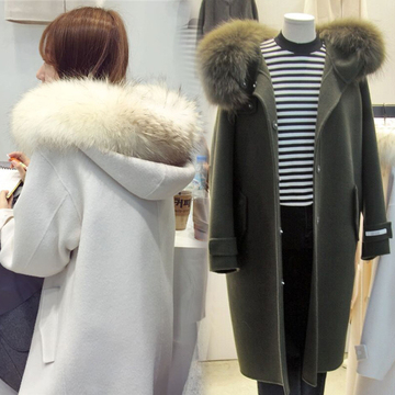 2016秋冬装新款女士韩版修身中长款单排扣连帽呢子大衣毛呢外套女