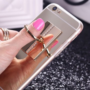 新款水钻指环支架镜面iPhone6s手机壳苹果6plus硅胶保护套潮女