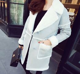2015韩版秋冬新款修身显瘦中长款女装棉衣鹿皮绒加绒加厚保暖外套