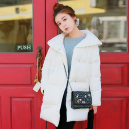 2015冬装新款韩版棉服女时尚甜美中长款修身显瘦棉衣外套无帽棉袄