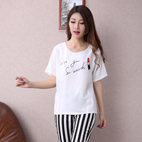 2015夏季新款时尚甜美女装韩版白色印花圆领宽松短袖T恤女潮
