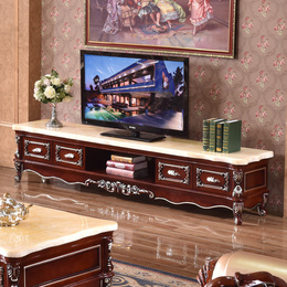 天然大理石电视柜欧式实木电视机柜 雕花深色客厅家具套装组合