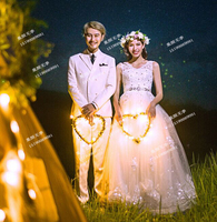 婚纱摄影夜景藤编心形暖白色LED灯影楼外景写真拍摄新款拍照道具