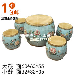 明清古典中式东南亚田园手绘做旧家具四小鼓凳牛皮圆形茶几tg054