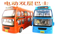 豪华双层电动巴士车 灯光音乐电动公交客车 万向轮公共汽车玩具