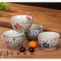 日式和风釉下彩陶瓷餐具 4.5英寸5寸四方碗饭碗 米饭碗 小汤碗