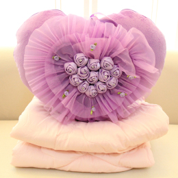 包邮创意玫瑰花爱心空调被两用抱枕毛绒玩具七夕节礼物抱枕被子