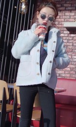 韩国原宿学院风短外套女 时尚鹿皮绒羊羔毛拼接百搭单排扣上衣潮