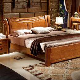 中式实木大床 品牌高端全实木高箱储物婚床 1.8米橡木大床包邮