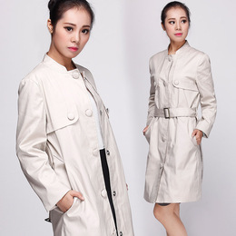 女式韩版风衣2016春季新款外套长款长袖纯色立领大码修身显瘦腰带