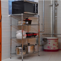 厨房用品置物架四层不锈钢色落地储物架微波炉架收纳架4层锅架子