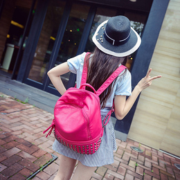 2015夏新款水洗皮pu学院风双肩包书包女韩版潮休闲大容量旅行背包