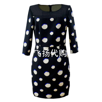 WEWE2015秋季专柜正品 蓝白波点连衣裙圆领 韩版连衣裙G53917