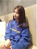 韩国ulzzang少女学院风英文字母印花长袖圆领套头卫衣情侣款T恤潮