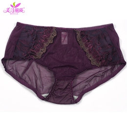 紫色郁金香刺绣配套三角裤 超薄透明蕾丝低腰女士内裤