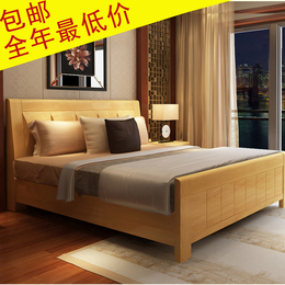 实木床 现代中式高档全实木橡木床 1.8米双人大床 实木家具高箱床