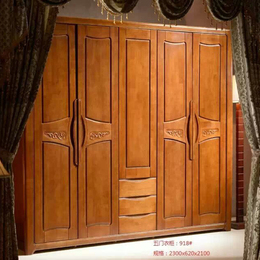 衣柜 现代中式实木衣柜 4门5门橡木衣柜 全实木家具衣柜配套