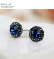 美了美了 韩国时尚耳环女士耳钉蓝色水晶耳钉可爱个性创意耳饰
