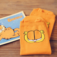 caramella 日系可爱橙色加菲猫创意中筒袜 个性立体袜卡通棉袜