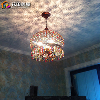 花田美屋美式水晶灯波西米亚彩色复古铁艺创意圆形卧室灯餐厅吊灯