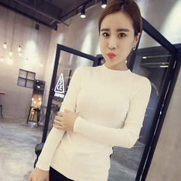 秋季新款韩版2015女上衣长袖打底外穿修身显瘦圆领套头T恤女