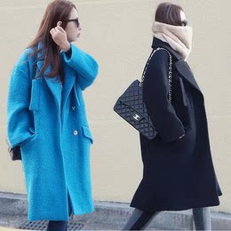 韩国代购秋冬新款大衣翻领中长款茧型呢子大衣宽松大码羊毛呢外套