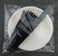1刀5叉5盘 纸盘纸碟 蛋糕纸盘 高档一次性纸盘黑色刀叉盘厂家直销