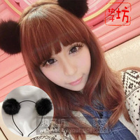 韩国新款兔毛球球熊猫耳朵发箍 卖萌神器可爱发饰发夹发卡头箍女