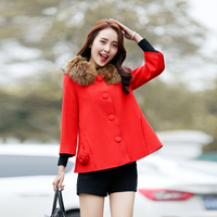 2015冬季新款韩版短款单排扣七分袖夹棉羊毛呢子大衣毛呢外套 女