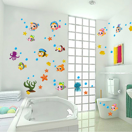 可移除墙贴卧室客厅浴室儿童房背景墙贴卡通鱼贴纸