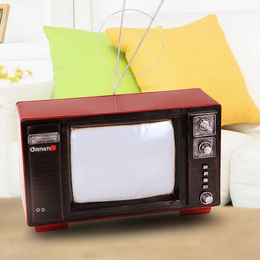 红色铁皮复古电视机模型老式黑白电视机摄影道具经典怀旧家居摆件