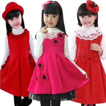 新款女童秋冬装儿童公主裙韩版中大童呢子类短袖女孩表演裙连衣裙